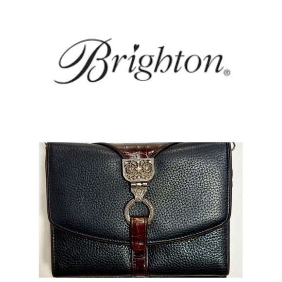BRIGHTON - Nepal Organizer Crossbody/Pebbled Leather/Croc-Embossed Leather Trim - Picture 1 of 16